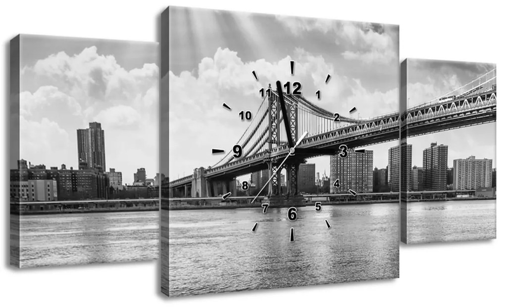 Gario Obraz s hodinami Brooklyn New York - 3 dielny Rozmery: 90 x 30 cm