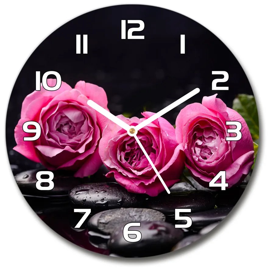 Sklenené hodiny okrúhle Ružové ruže pl_zso_30_f_77048055