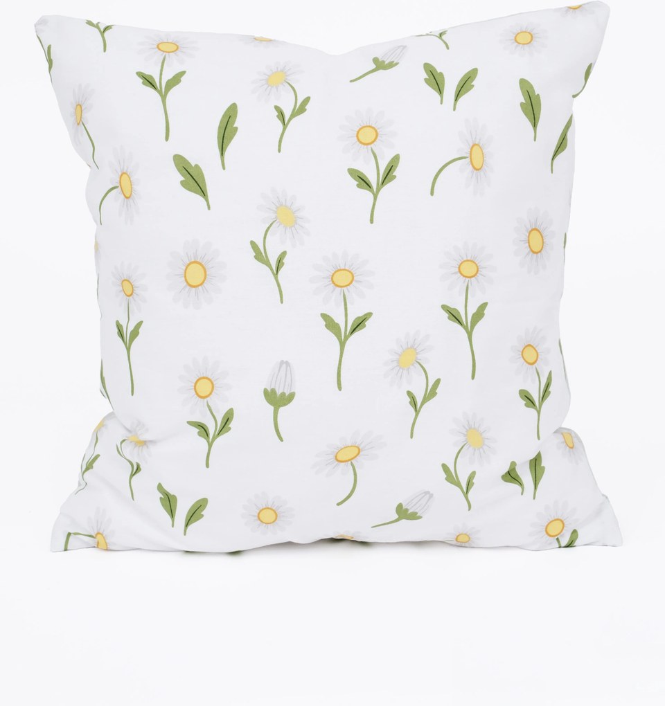 Bavlnená obliečka na vankúš Renforcé 40 × 40 cm - Sedmokrásky sivozelené/biele