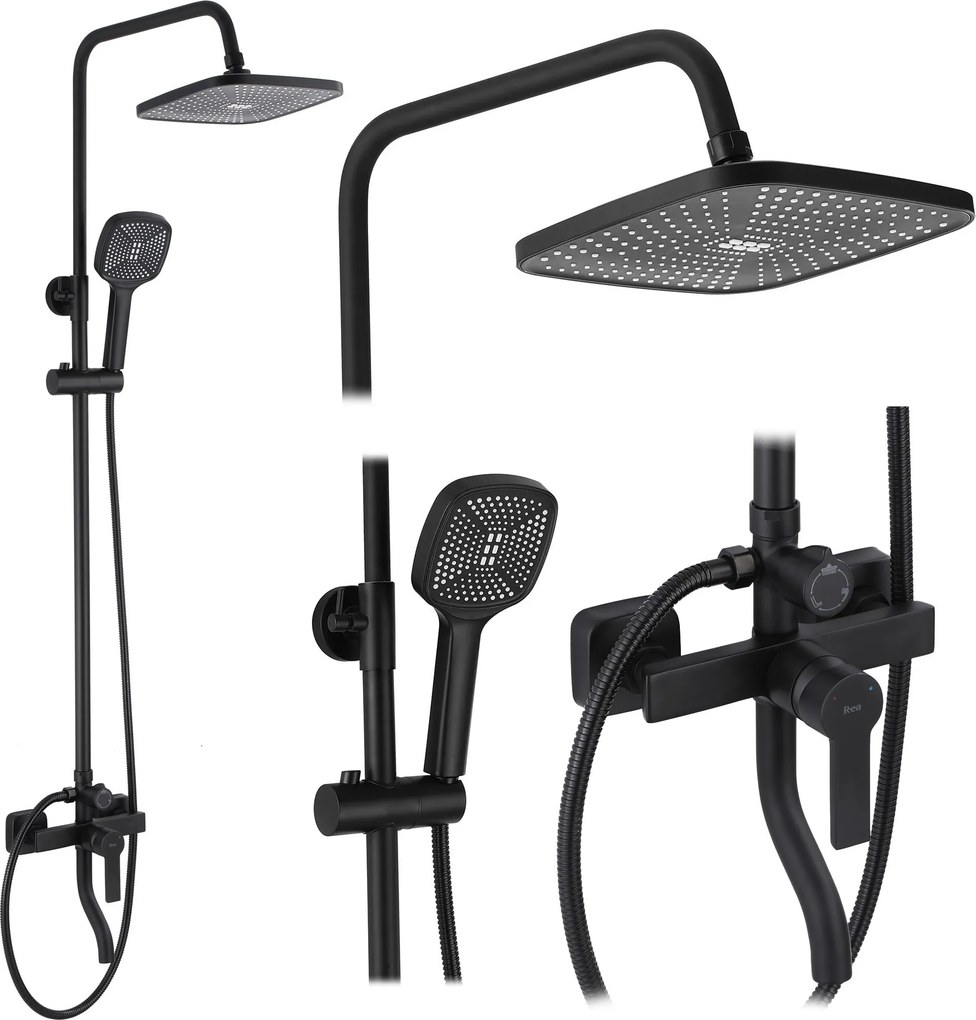 Rea Argus, sprchový set s vaňovou výlevkou, čierna matná, REA-P2389