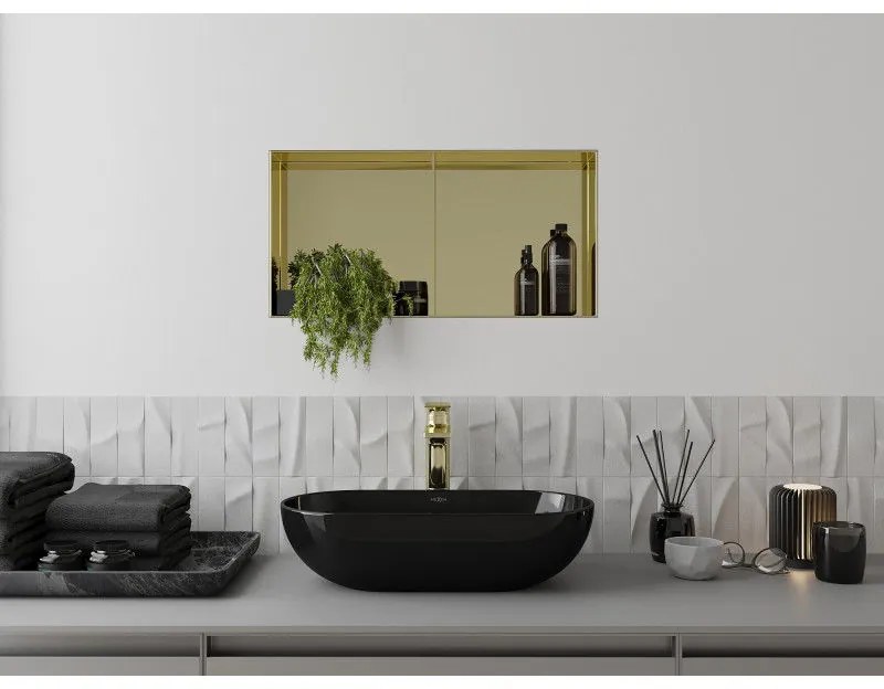 Mexen X-Wall-NR, polička na zapustenie pod obklad bez goliera 60 x 30 cm, zlatá lesklá, 1951603010S