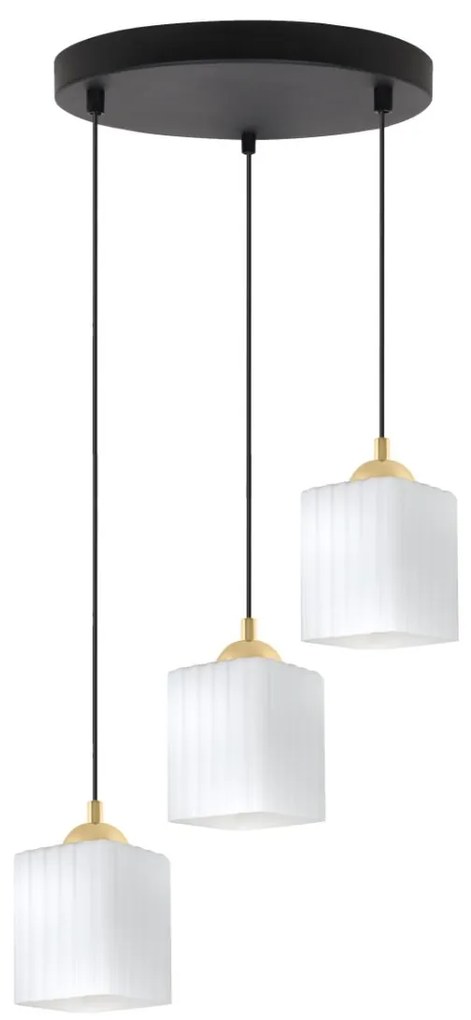 Závesné svietidlo Riffle Square, 3x biele sklenené tienidlo, b/g, o