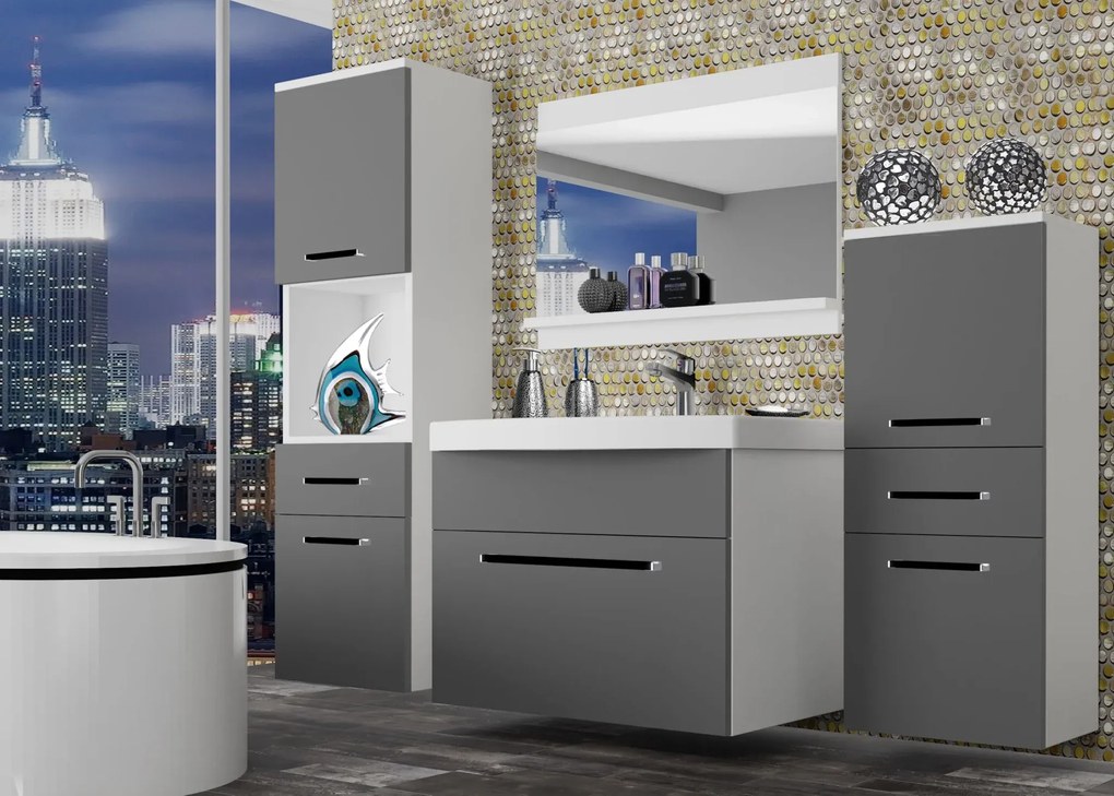 Kúpeľňový nábytok Belini šedý mat + umývadlo + zrkadlo ROD M 5/0/W/SR/0/ZW