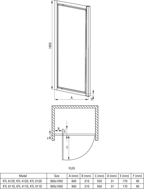 DEANTE Flex, krídlové sprchové dvere 80x185 cm, 5mm číre sklo, chrómový profil, KTL_612D