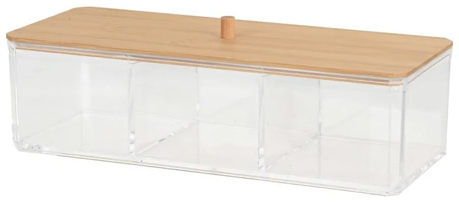 Kozmetický organizér Janet, transparentná/s drevenými prvkami