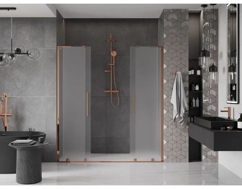 Mexen Velar L Duo, posuvné sprchové dvere do otvoru 170 cm, 8mm sklo námraza, ružové zlato, 871-170-003-32-60