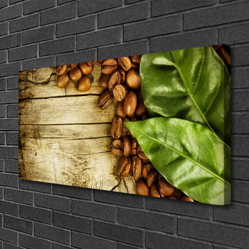 Obraz na plátne Zrnká káva listy kuchyňa 120x60 cm