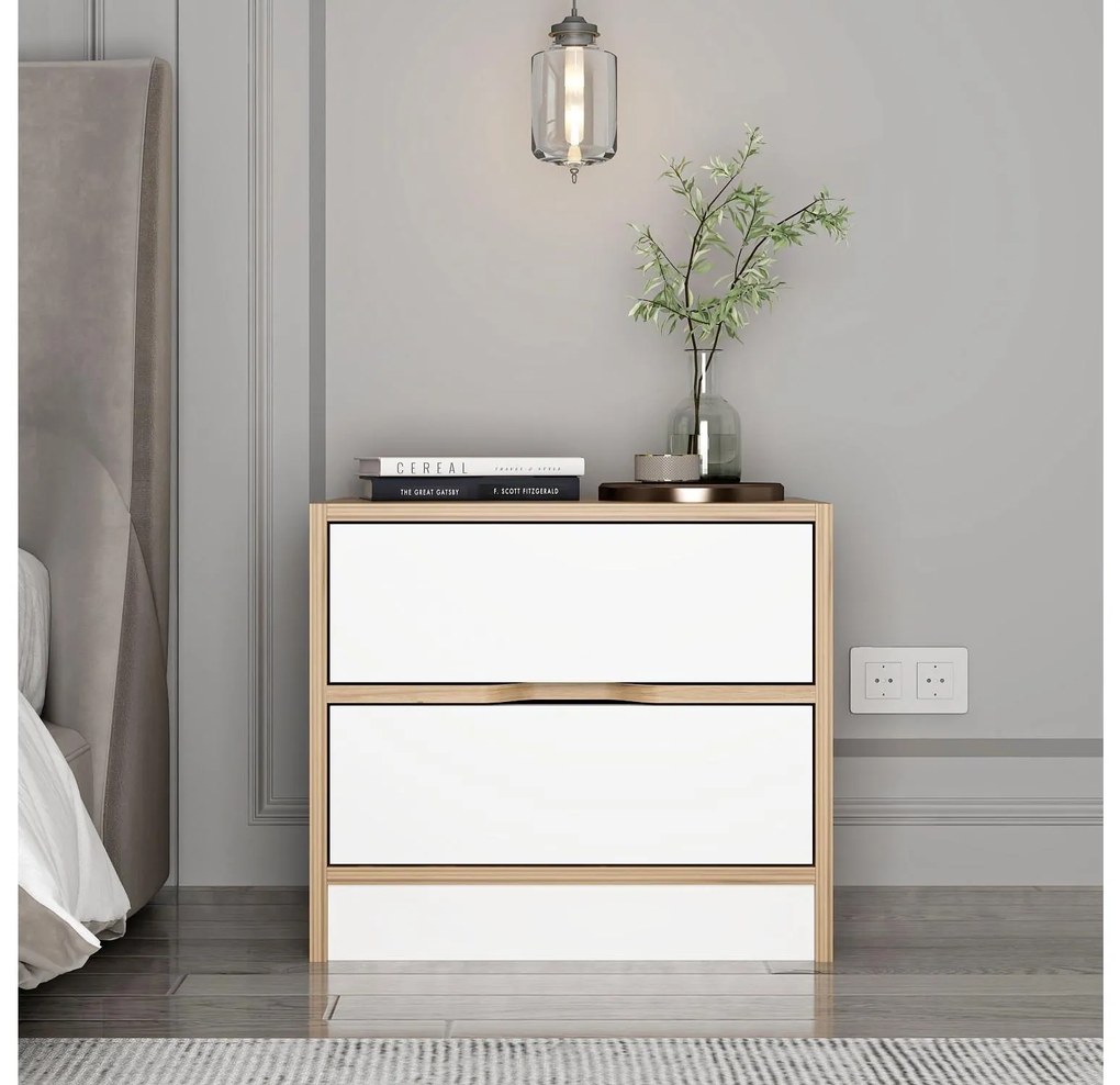 Nočný stolík Erich (orech + biela) . Akcia -17%. Vlastná spoľahlivá doprava až k Vám domov. 1102094