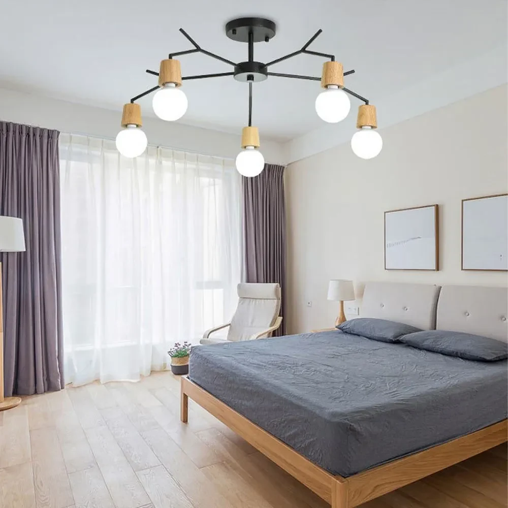 Toolight - Škandinávska kovová stropná lampa 5xE27 60W APP694-5C, čierna-hnedá, OSW-05465