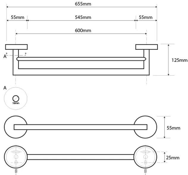 Sapho Sapho, X-STEEL držiak na uteráky dvojitý 655mm, brúsená nerez, XS403
