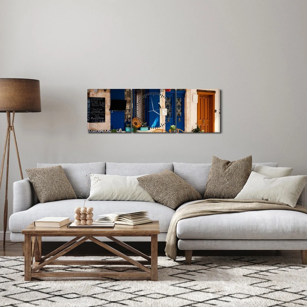 Obraz - Grécke posedenie (s hodinami) (90x30 cm)