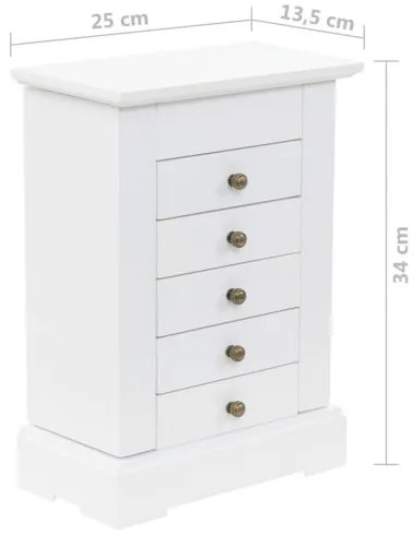 vidaXL Skrinka na šperky so zrkadlom, MDF, 25 x 13,5 x 34 cm-