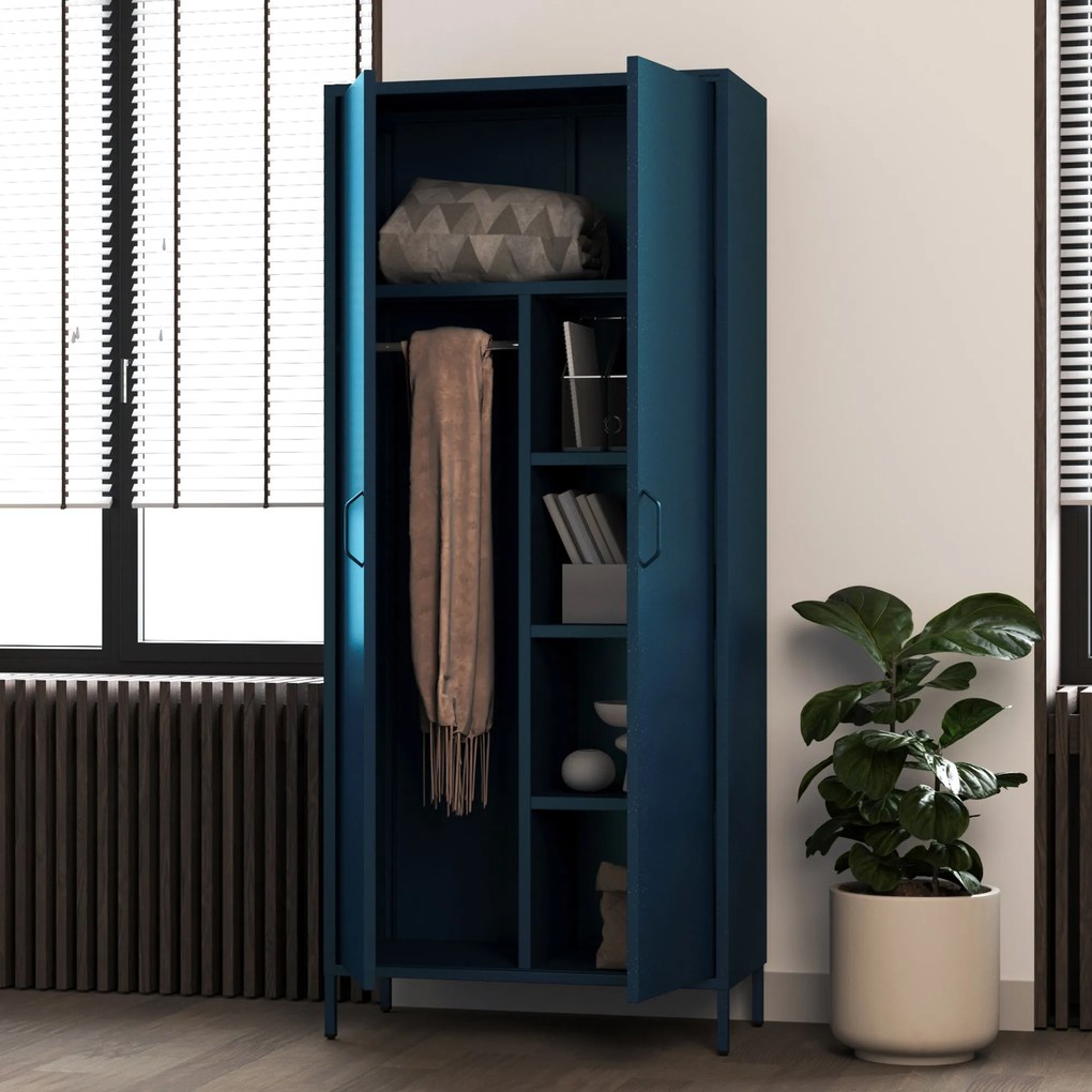 Šatníková skriňa FLAVIO, 800 x 1850 x 450 mm, Modern: tmavomodrá farba