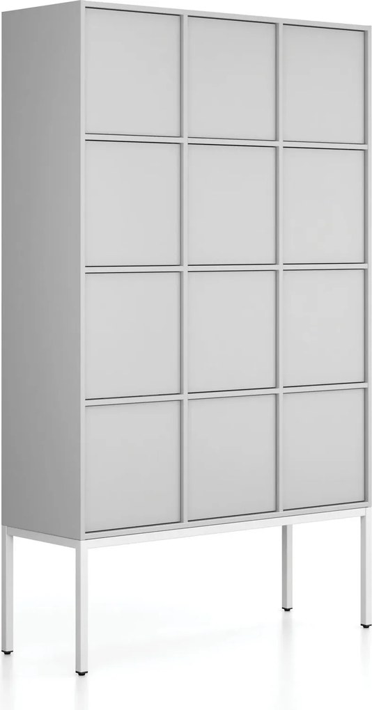 Kancelárska skriňa FRAME, biela podnož, 12x dvere, 1299 x 450 x 2185 mm, PUSH-lock, sivá