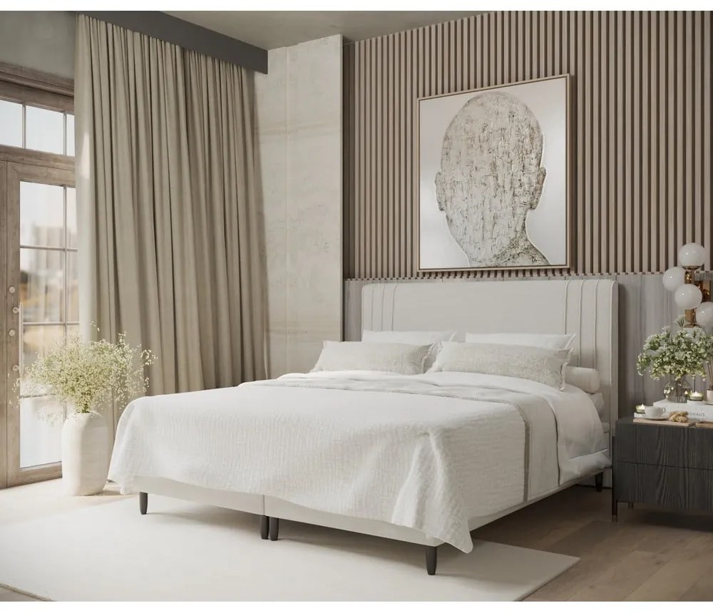 Béžová čalúnená dvojlôžková posteľ s úložným priestorom 160x200 cm Musca – Maison de Rêve