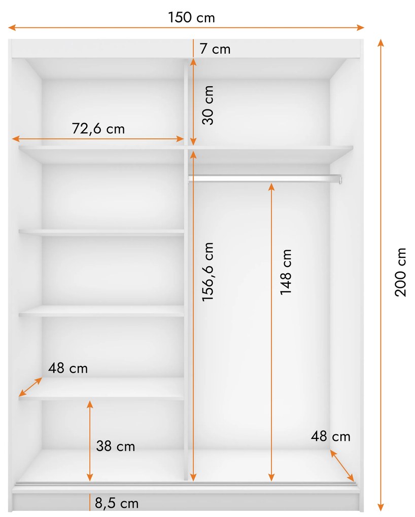 Šatníková skriňa Viola 06 (biela + biela). Vlastná spoľahlivá doprava až k Vám domov. 1071540