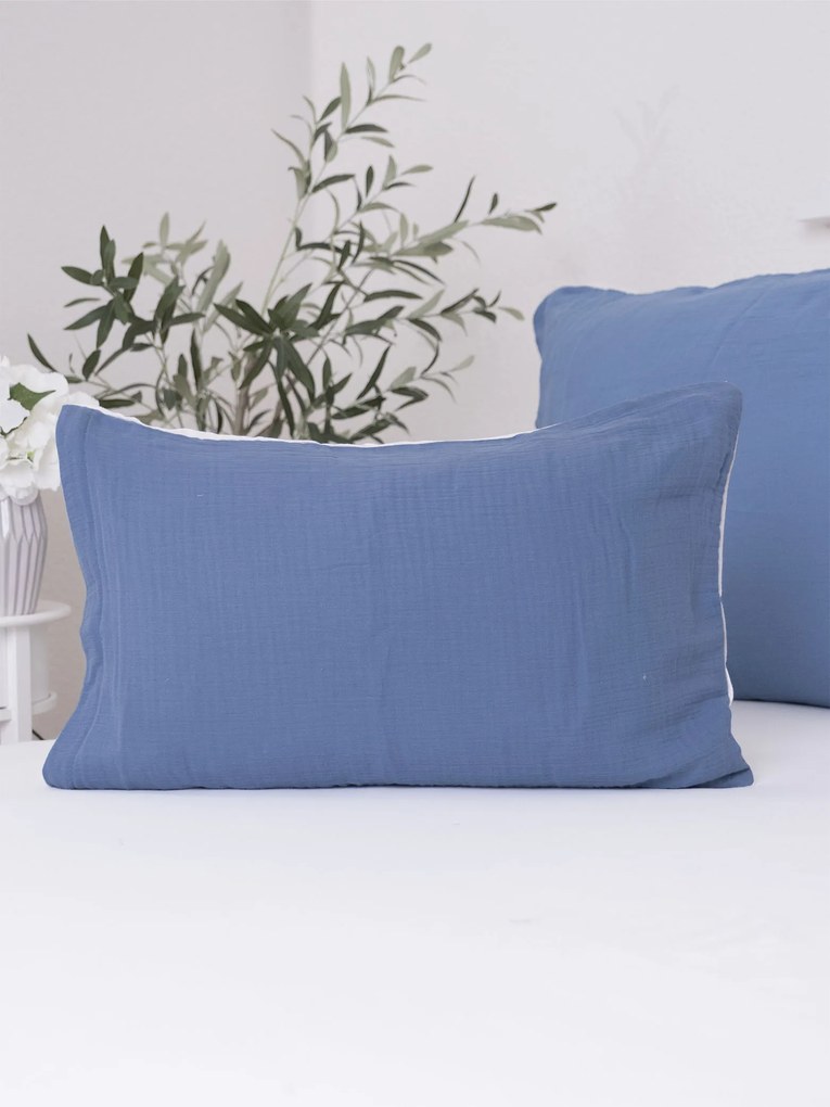 Mušelínová obliečka na vankúš 40 x 60 cm Alexia Duo - modrá/krémová
