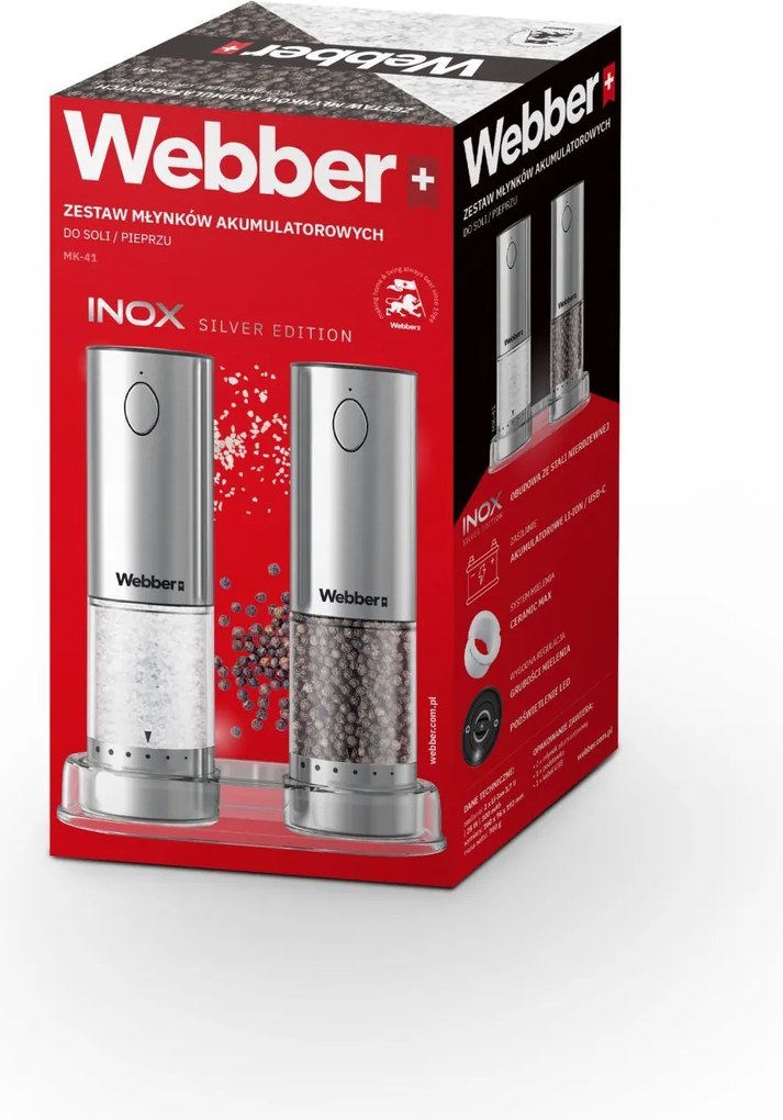 WEBBER Elektrický mlynček na soľ a korenie - dobíjateľný