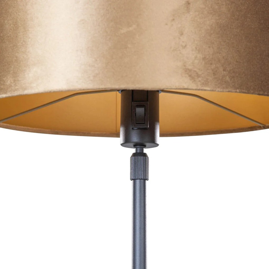 Stolová lampa čierna s plyšovým tienidlom bronz 35 cm - Parte