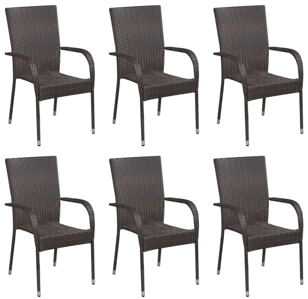 vidaXL Stohovateľné vonkajšie stoličky 6 ks polyratan hnedé