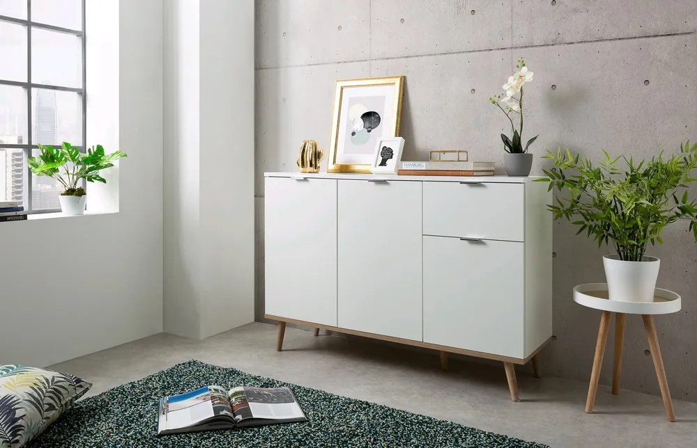 Skrinka so zásuvkou Göteborg, biela / dub sonoma