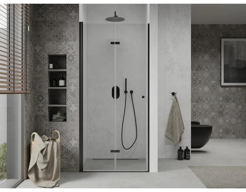 Mexen Lima, skladacie sprchové dvere do otvoru 90 x 190 cm, 6mm číre sklo, čierny profil, 856-090-000-70-00