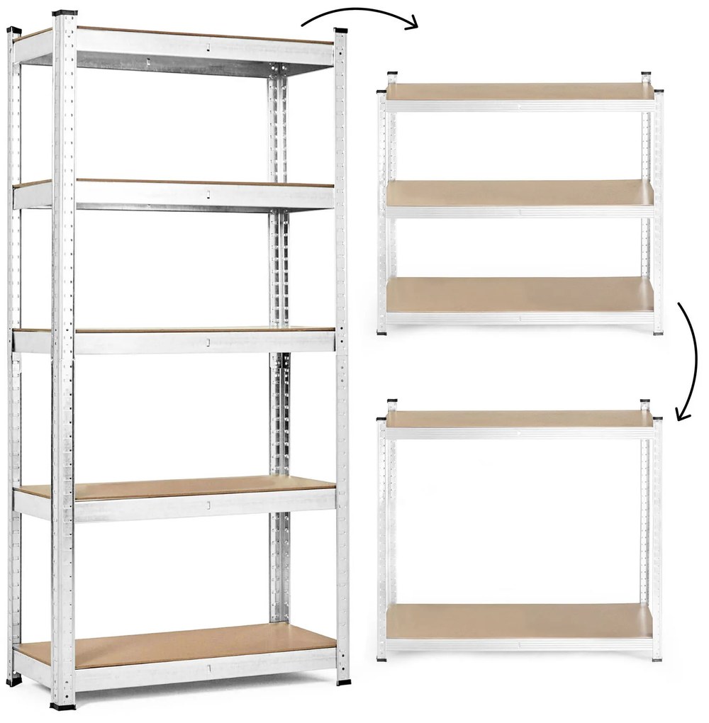 Skladový regál 205x120x45 cm, pozinkovaný kov, 5 políc, nosnosť 875 kg, ModernHome