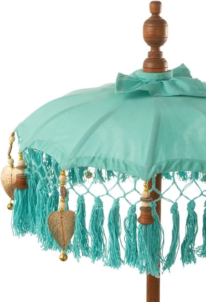Modrý slnečník na stôl so strapcami a drevenou tyčou Dayu Wood - ∅ 14*85 cm