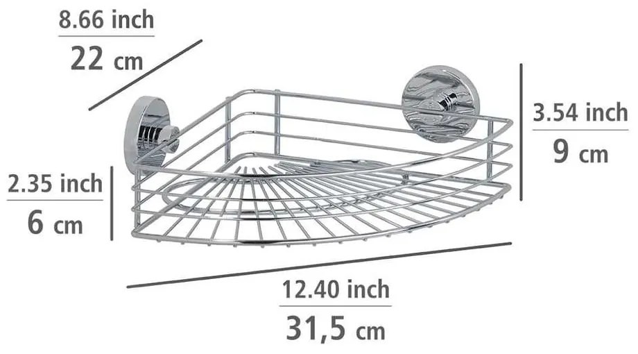 Samodržiaca rohová polička Wenko Vacuum-Loc, nosnosť až 33 kg