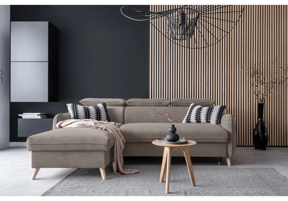 Svetlohnedá zamatová rozkladacia rohová pohovka (ľavý roh) Sweet Harmony – Miuform