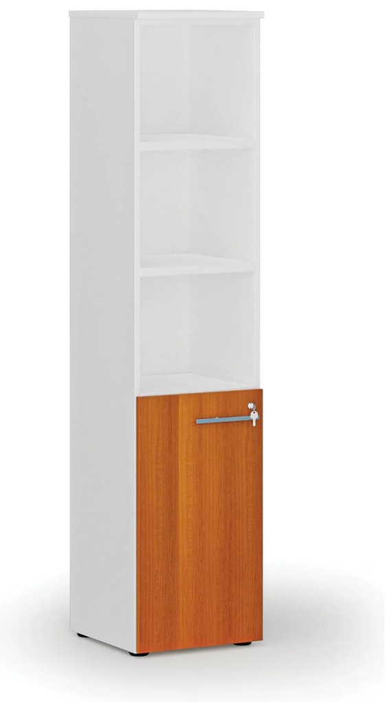 Kombinovaná kancelárska skriňa PRIMO WHITE, dvere na 2 poschodia, 400 x 420 x 1781 mm, biela/čerešňa