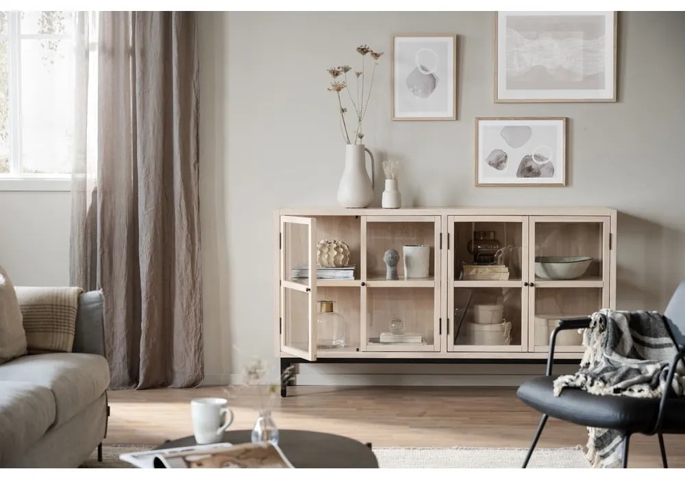 Vitrína z kaučukového dreva v prírodnej farbe 160x88 cm Marshalle – Rowico