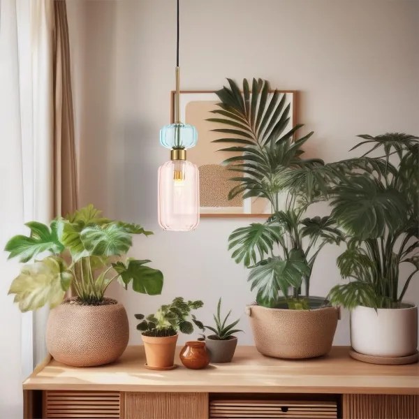 Luster na lanku MOLLY 1xE14/40W/230V pr. 12 cm zlatá/ružová/modrá