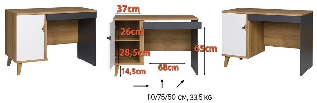 PC stolík Mimone PC (dub zlatý + biela matná + grafit). Akcia -18%. Vlastná spoľahlivá doprava až k Vám domov. 1051786