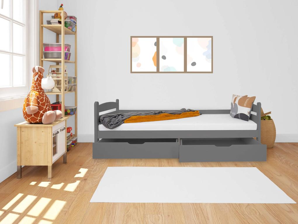DL Detská drevená posteľ so zábranou 90x200 Maurícius - antracit