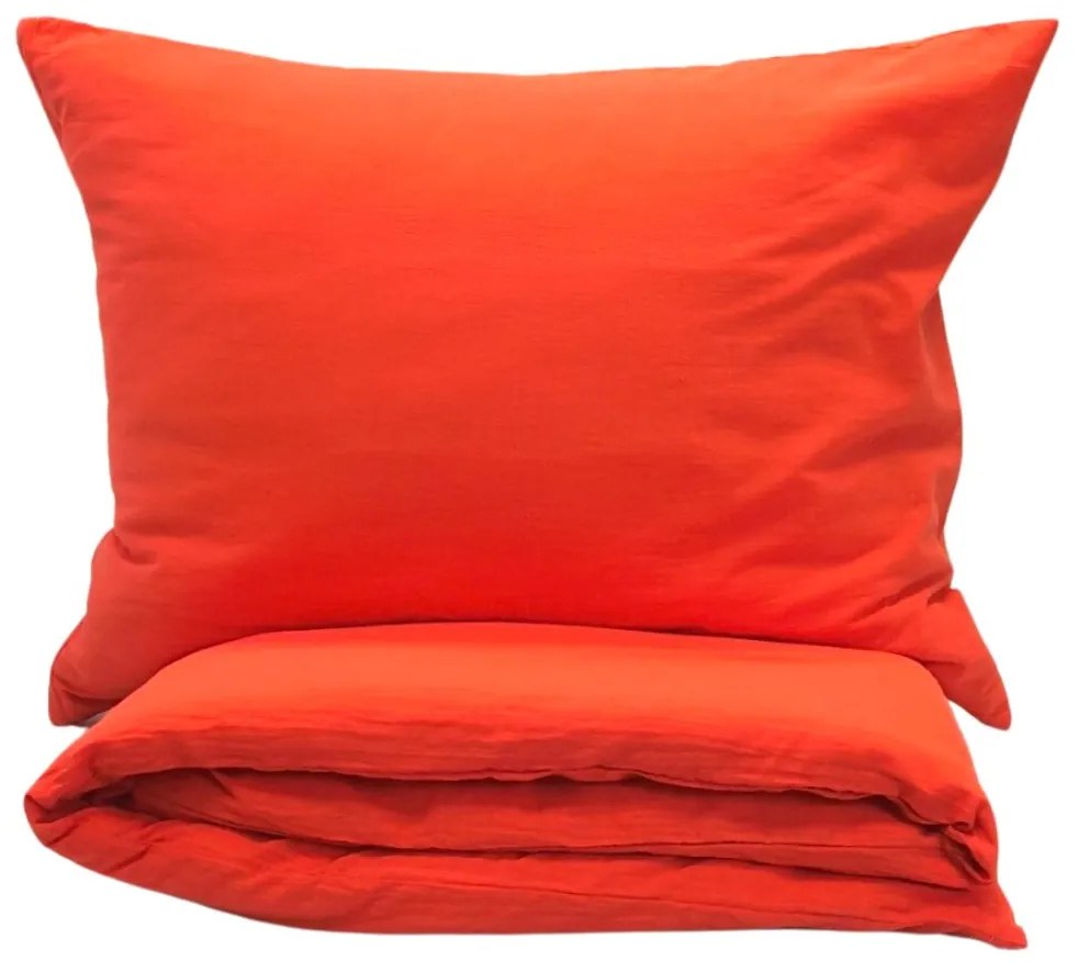 Ľanové obliečky oranžovo-červené 140x200cm+90x70cm TiaHome