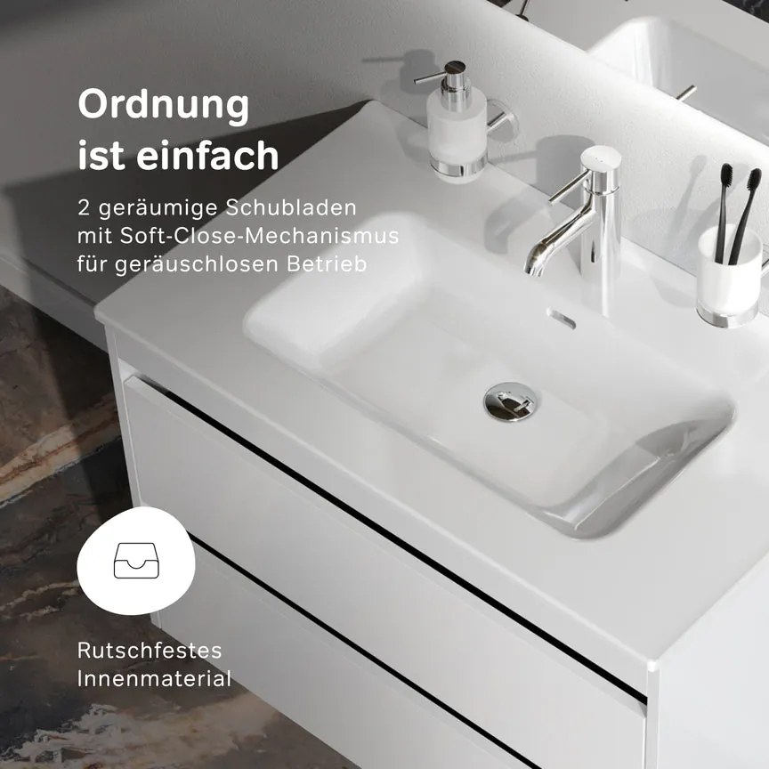 Skrinka s umývadlom 80 AM.PM Spike MPA-FHX0802WG-WCC0802WG závesná, 2 zásuvky, lesklá biela