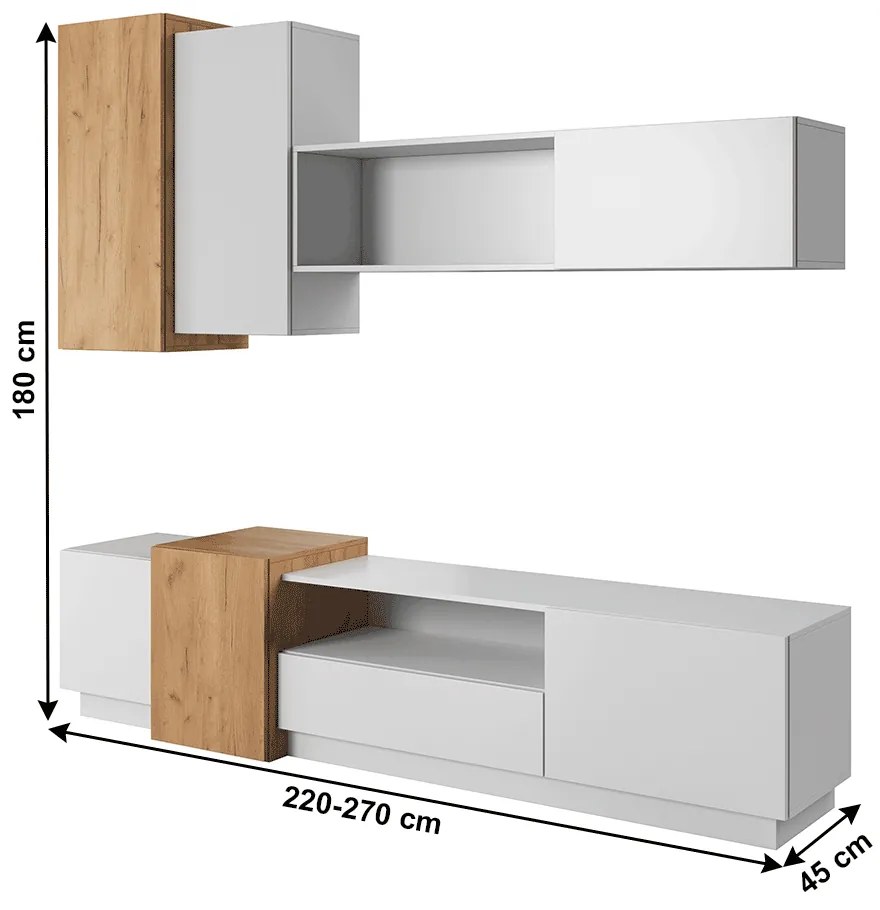 Obývacia stena Trelop (biela + dub craft zlatý). Vlastná spoľahlivá doprava až k Vám domov. 1033954