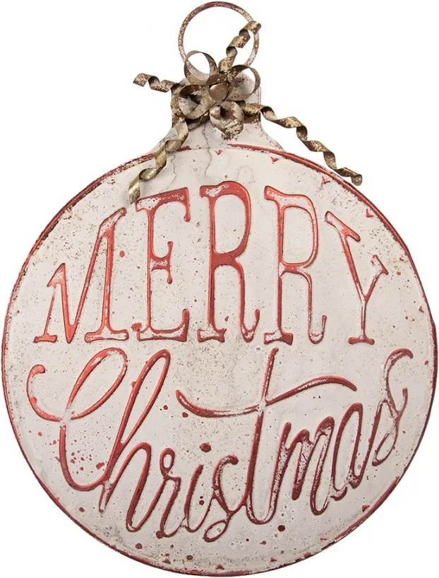 Béžová antik nástenná kovová ceduľa Merry Christmas - 40*4*53 cm