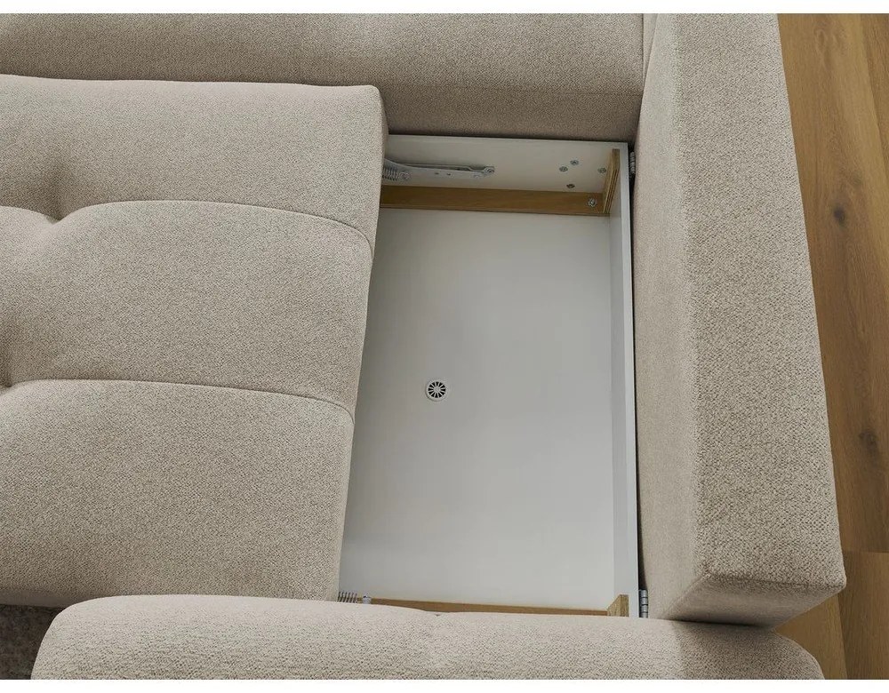 Béžová ženilková rozkladacia/s úložným priestorom rohová pohovka (ľavý roh/s leňoškou) Roxelane – Bobochic Paris