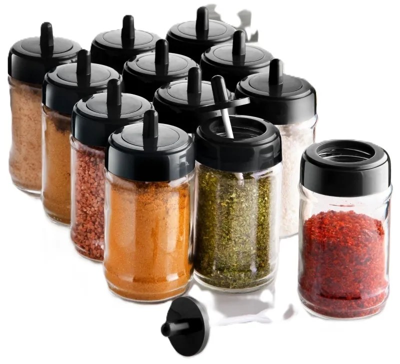 Sada dóz na korenie Aydoi 12 kusov čierna