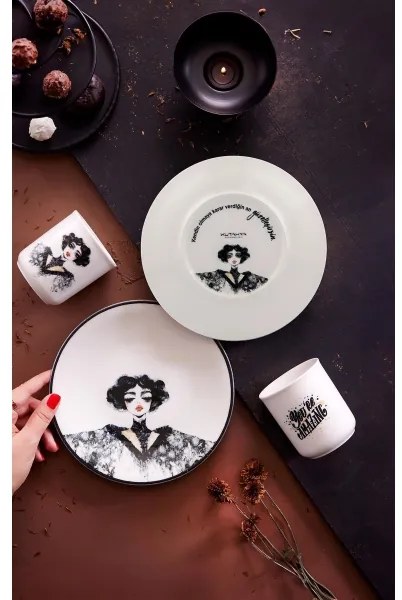 Jedálenská sada 4 ks čierna/biela/porcelán