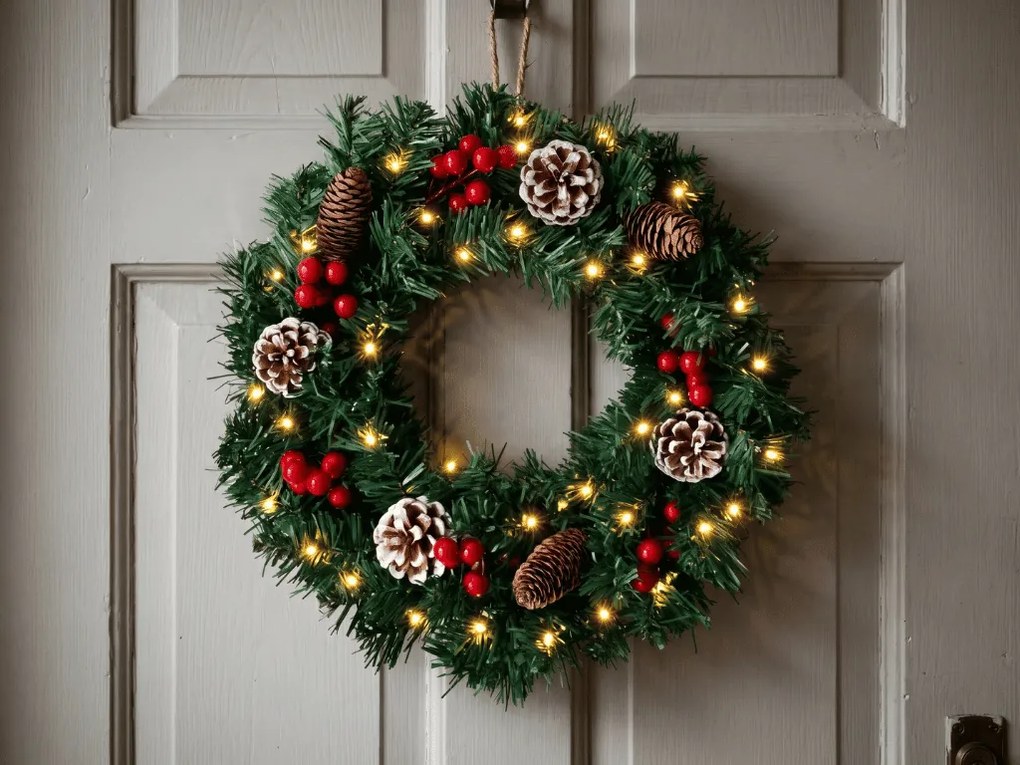 Adventný veniec na dvere COSY GLOW 50 cm s LED osvetlením