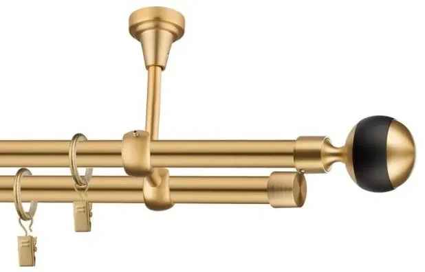 Dekorstudio Stropná dvojradová garniža Guľa GLOBUS zlatá 19mm Dĺžka: 220cm, Typ príslušenstva: Bez príslušenstva