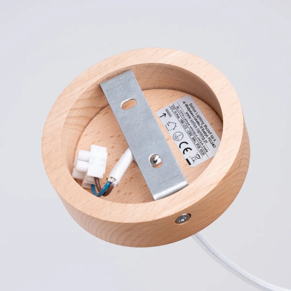 Závesné svietidlo Jaga, 1x biele kovové tienidlo, drevo