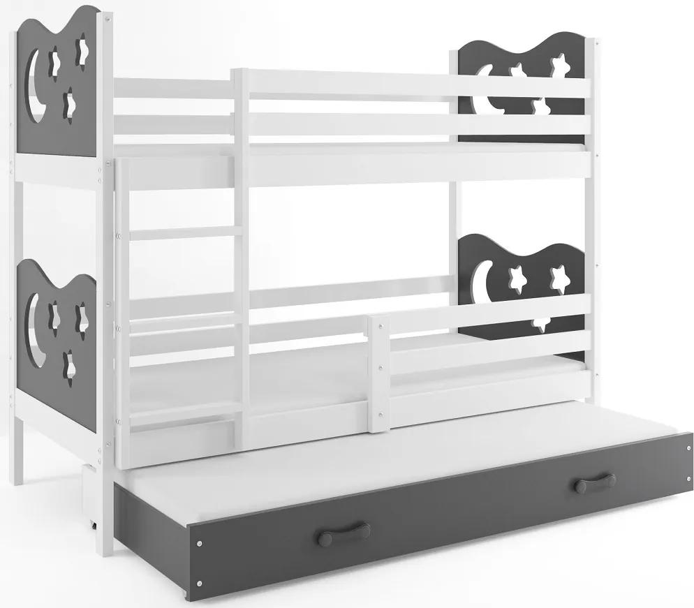 BMS Poschodová detská posteľ Miko 3 s prístelkou / biela Farba: Sivá, Rozmer.: 200 x 90 cm