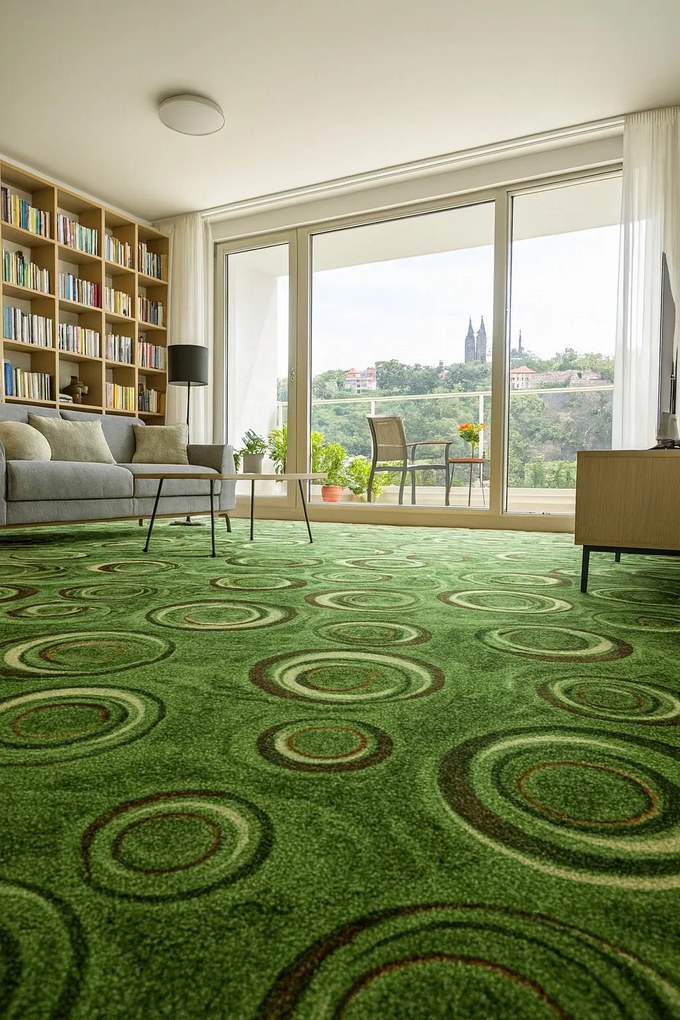 Koberec metráž Drops 24, na mieru, šíře 4m, zelená, filc, chodba / predsieň, ITC