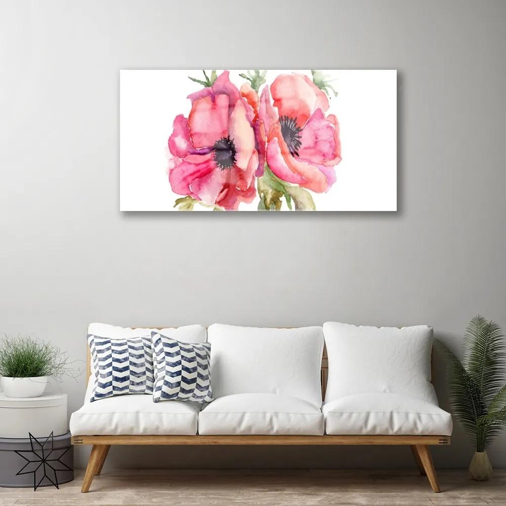Obraz na skle Kvety akvarely 125x50 cm
