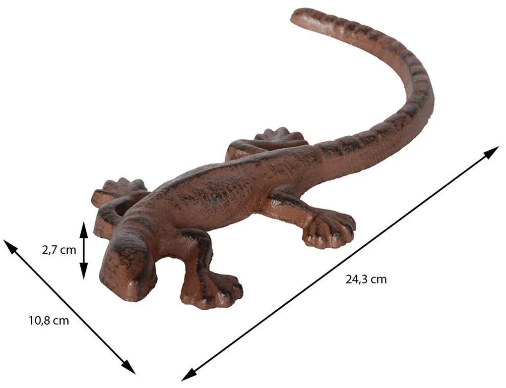 Záhradná liatinová figúrka Lizard, 24,3 cm, hnedá