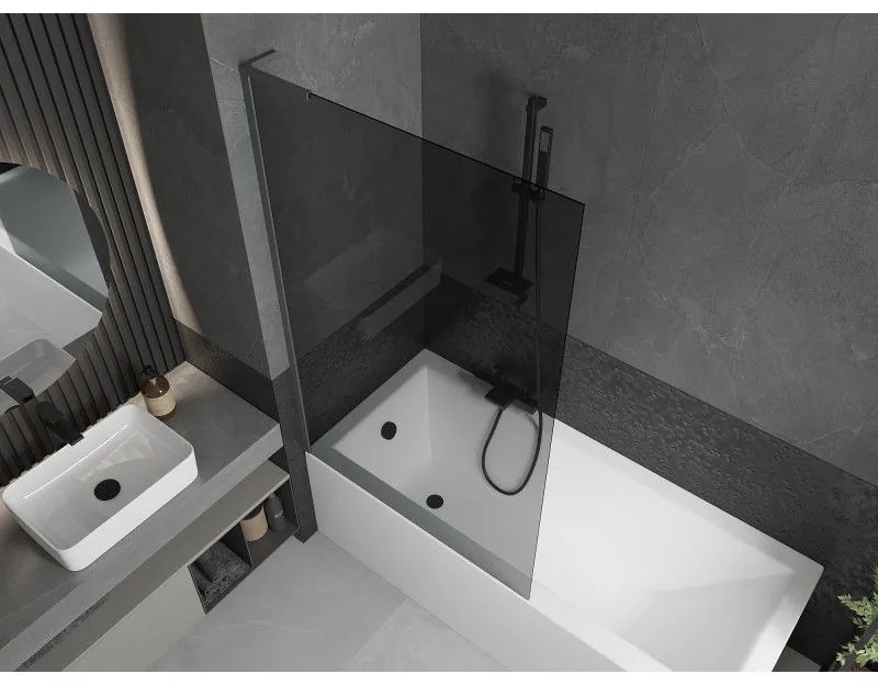 Mexen Next L, 1-krídlová vaňová zástena 100 x 150 cm, 6mm šedé sklo, grafitový profil, 895-100-000-03-40-95